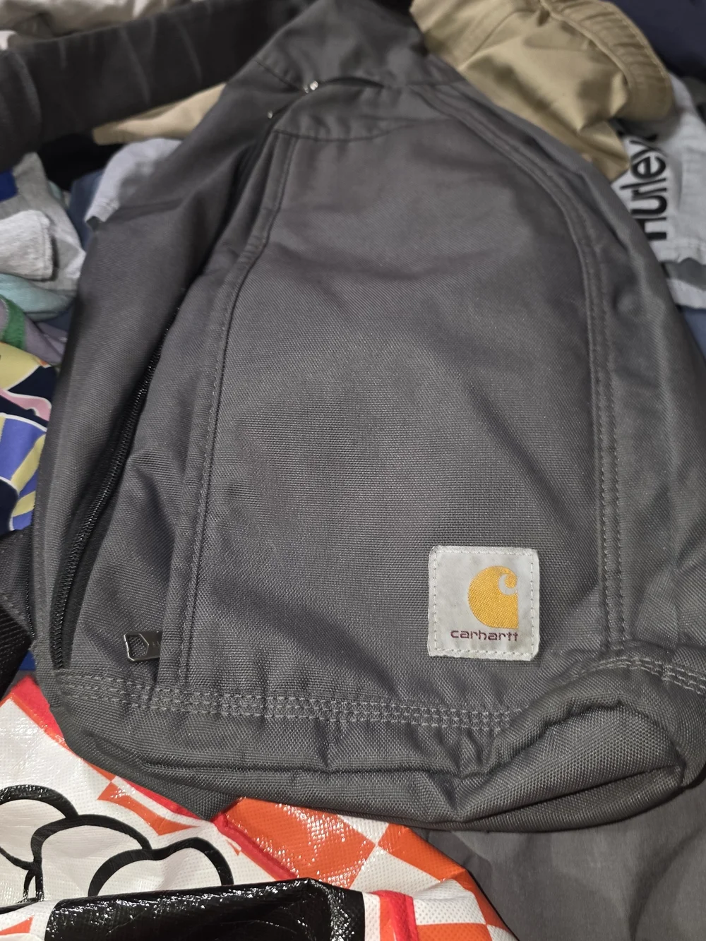 Carhartt Gray Sling Bag with Yellow Patch Logo